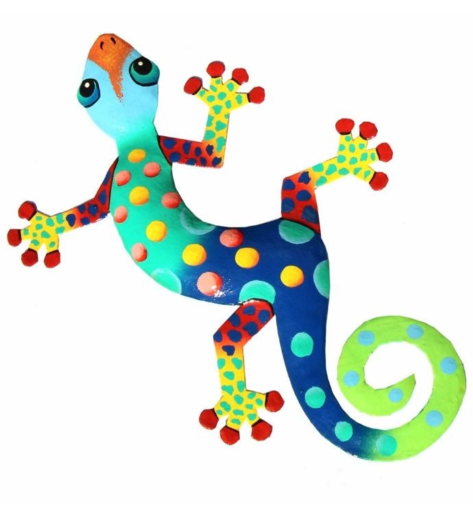 Handmade 13" Recycled Steel Painted Florida Gecko